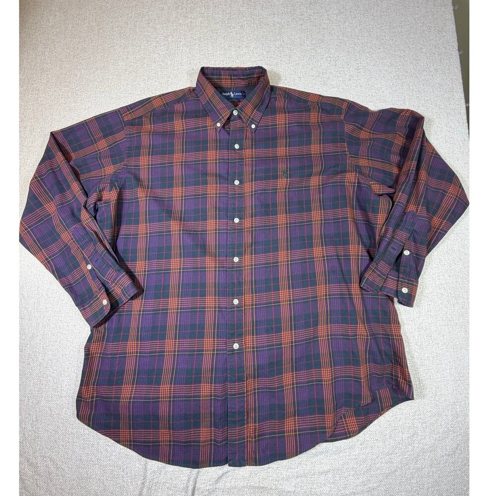 Ralph Lauren Blake Men XL Black Red Plaid Long Sleeve Button Shirt Preppy